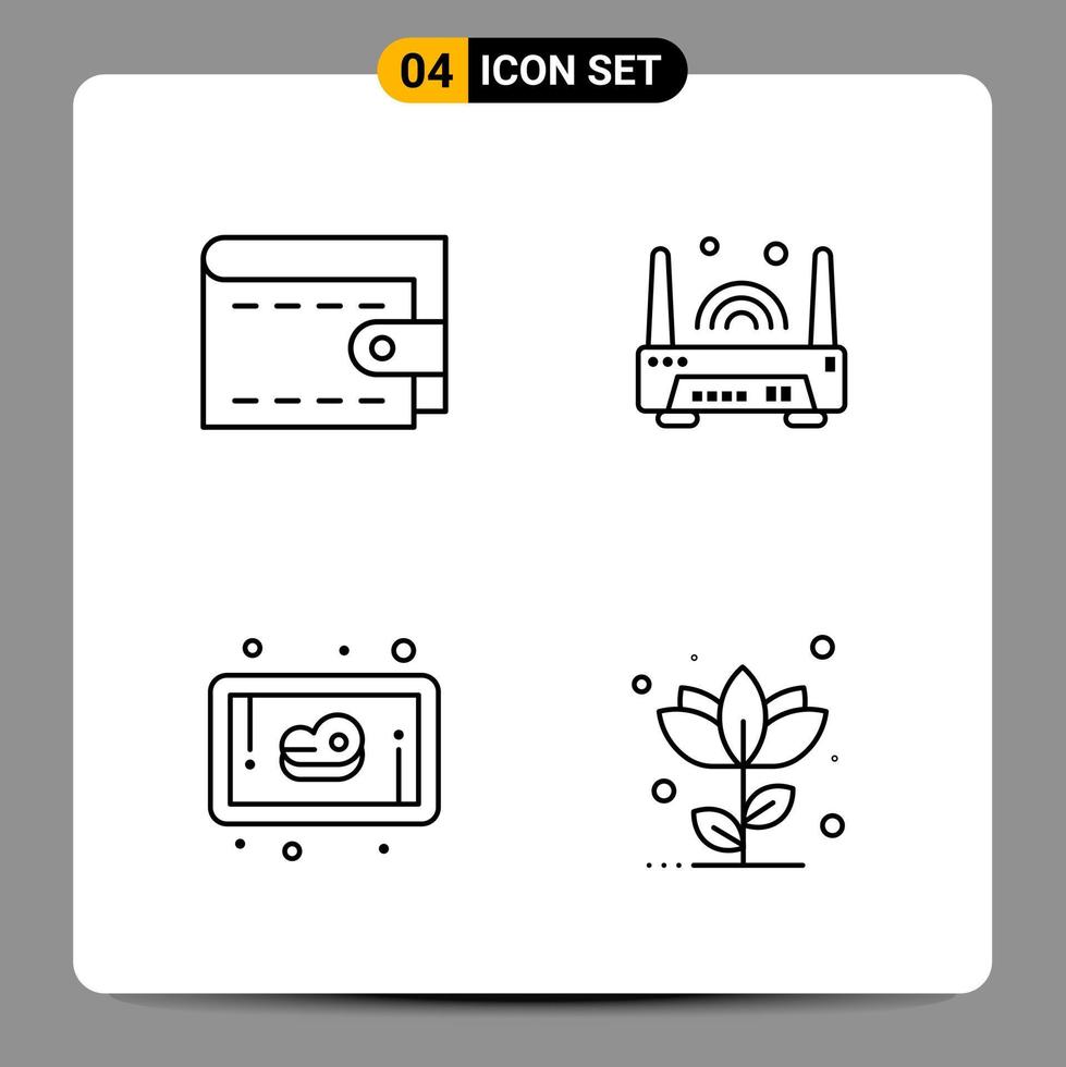 4 Black Icon Pack Outline Symbols Signs for Responsive designs on white background 4 Icons Set vector