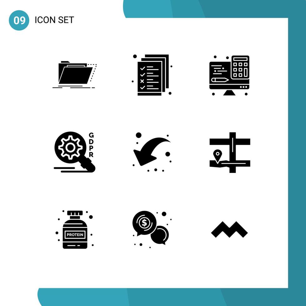 Modern Set of 9 Solid Glyphs Pictograph of share security management search technology Editable Vector Design Elements