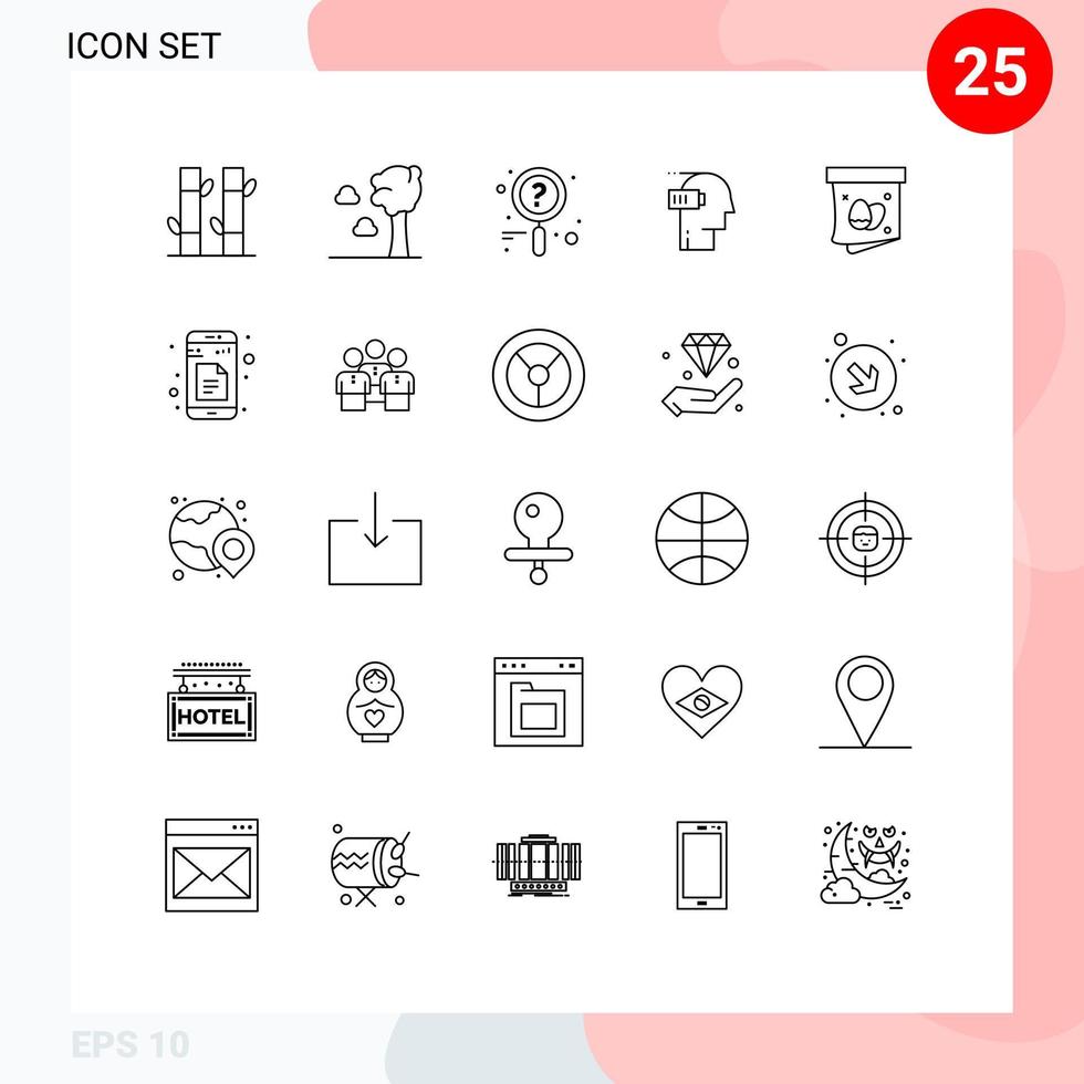 25 Universal Lines Set for Web and Mobile Applications easter egg research mind low Editable Vector Design Elements