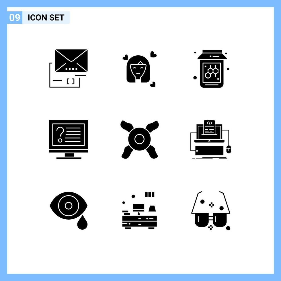 Pictogram Set of 9 Simple Solid Glyphs of cooler info women desktop computer Editable Vector Design Elements