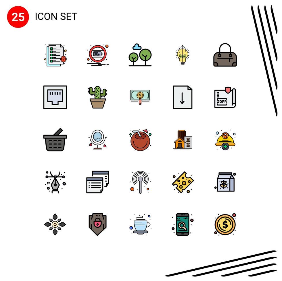 25 Universal Filled line Flat Color Signs Symbols of cable bag cypress tree light idea Editable Vector Design Elements