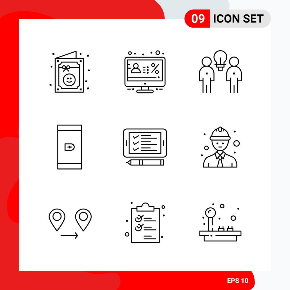 Creative Set of 9 Universal Outline Icons isolated on White Background vector