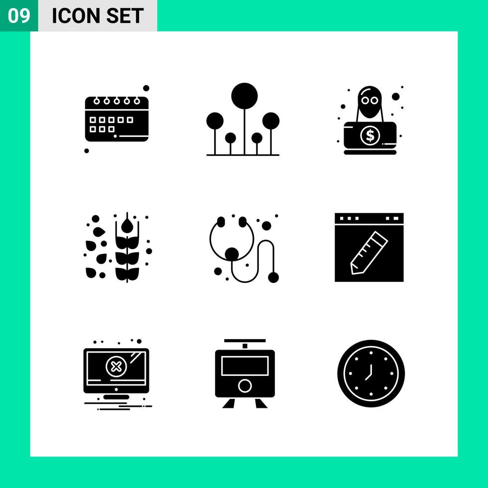 Pack of 9 Solid Style Icon Set Glyph Symbols for print Creative Signs Isolated on White Background 9 Icon Set vector