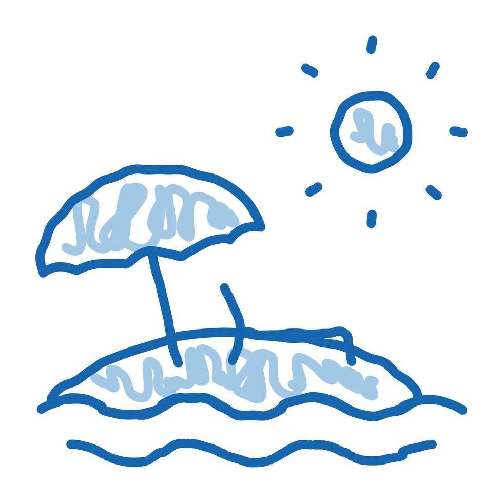 island with palm trees and sun doodle icon hand drawn illustration vector