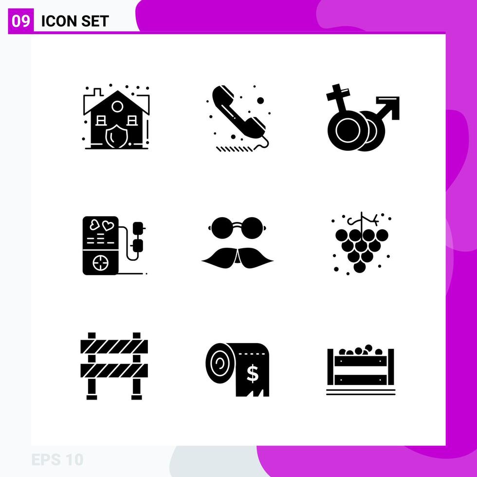 Solid Icon set Pack of 9 Glyph Icons isolated on White Background for Web Print and Mobile vector