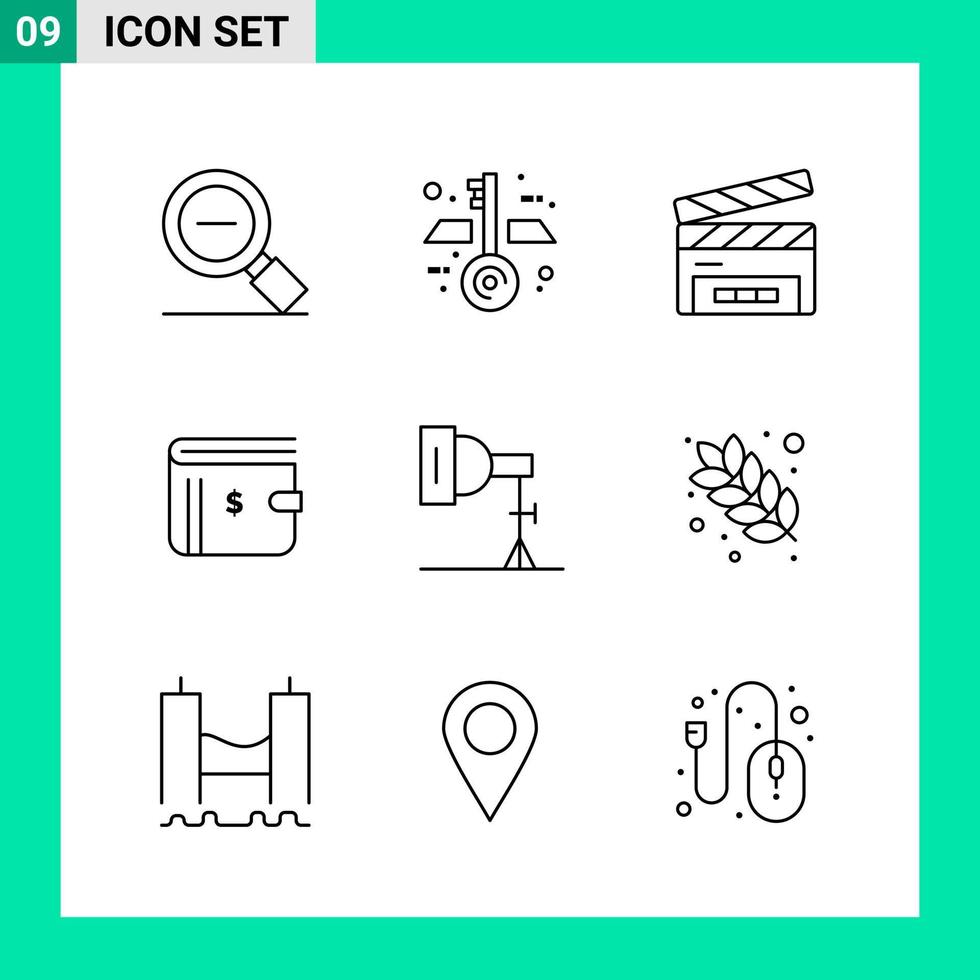 Pack of 9 Line Style Icon Set Outline Symbols for print Creative Signs Isolated on White Background 9 Icon Set vector