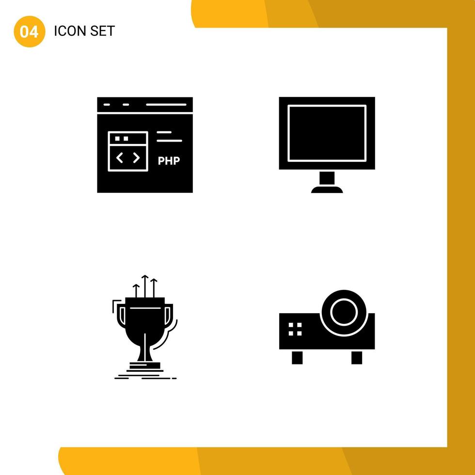 Pack of 4 creative Solid Glyphs of code competitive development display edge Editable Vector Design Elements