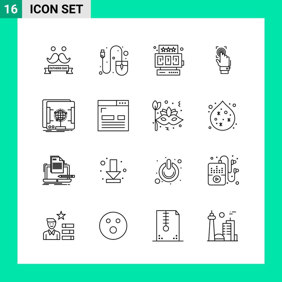 Pack of 16 Line Style Icon Set Outline Symbols for print Creative Signs Isolated on White Background 16 Icon Set vector