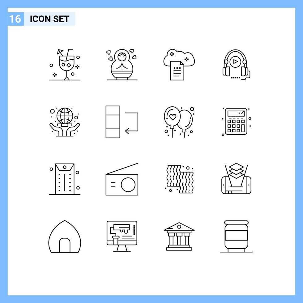 Stock Vector Icon Pack of 16 Line Signs and Symbols for care language course cloud reporting course sky docs Editable Vector Design Elements