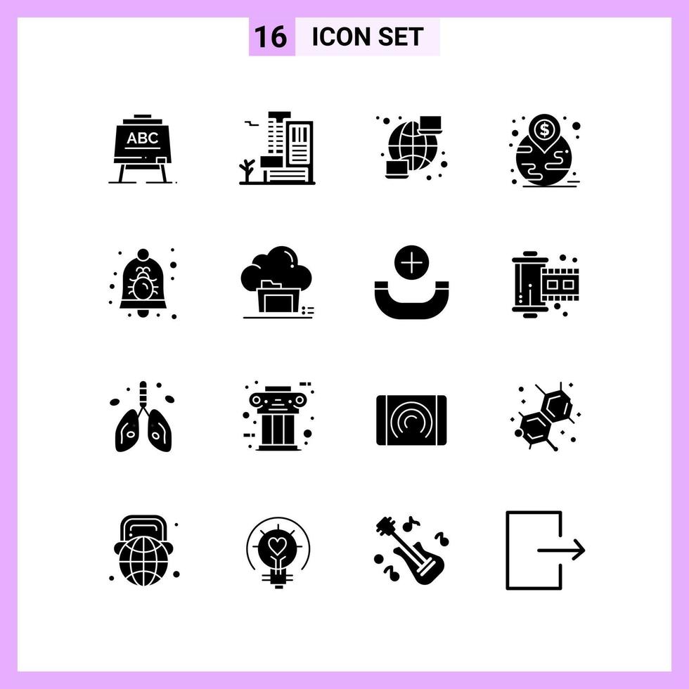 16 Icons in Solid Style Glyph Symbols on White Background Creative Vector Signs for Web mobile and Print