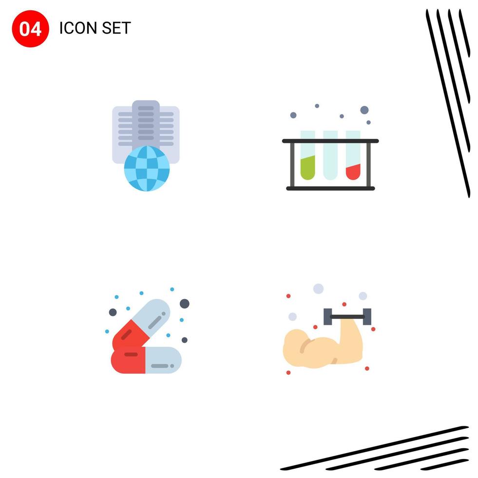 Group of 4 Flat Icons Signs and Symbols for hosting cosmetics server test medicines Editable Vector Design Elements