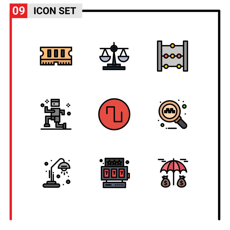 Pictogram Set of 9 Simple Filledline Flat Colors of search wave education square running Editable Vector Design Elements