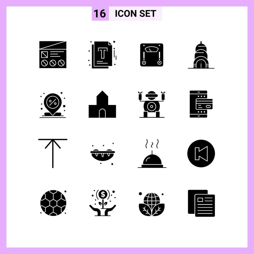 16 Icons in Solid Style Glyph Symbols on White Background Creative Vector Signs for Web mobile and Print