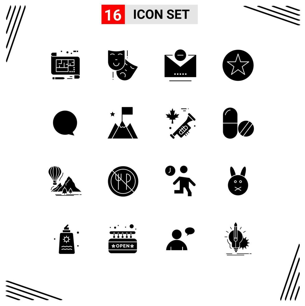 16 Universal Solid Glyph Signs Symbols of interface chat theater star favorite Editable Vector Design Elements