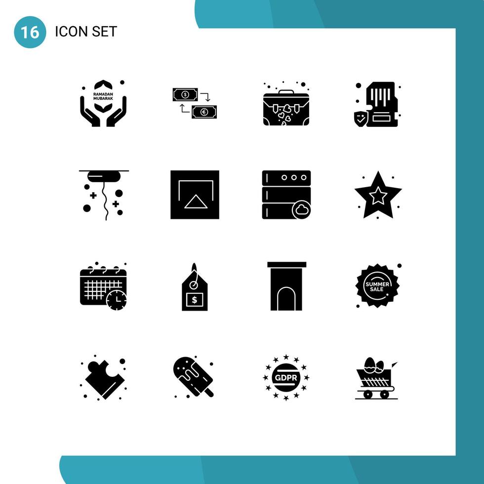 Pictogram Set of 16 Simple Solid Glyphs of lock card finance suit case brief Editable Vector Design Elements