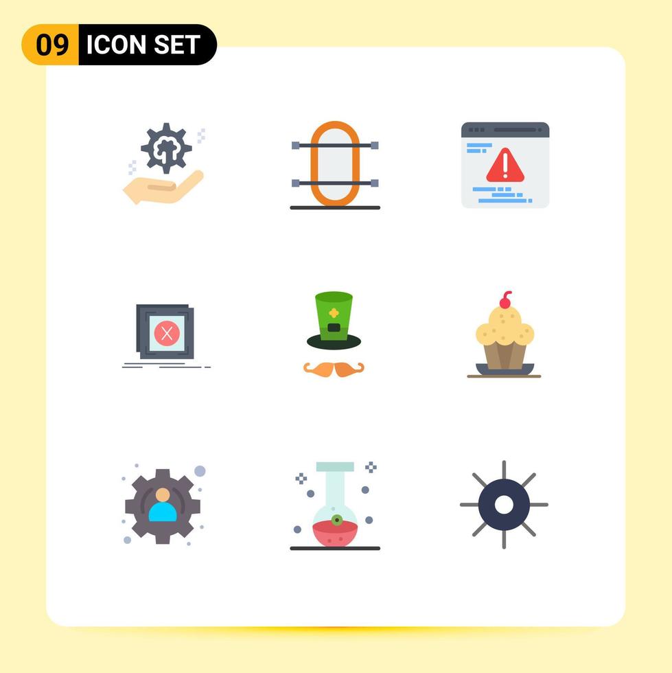 Modern Set of 9 Flat Colors Pictograph of server message rowing application error Editable Vector Design Elements