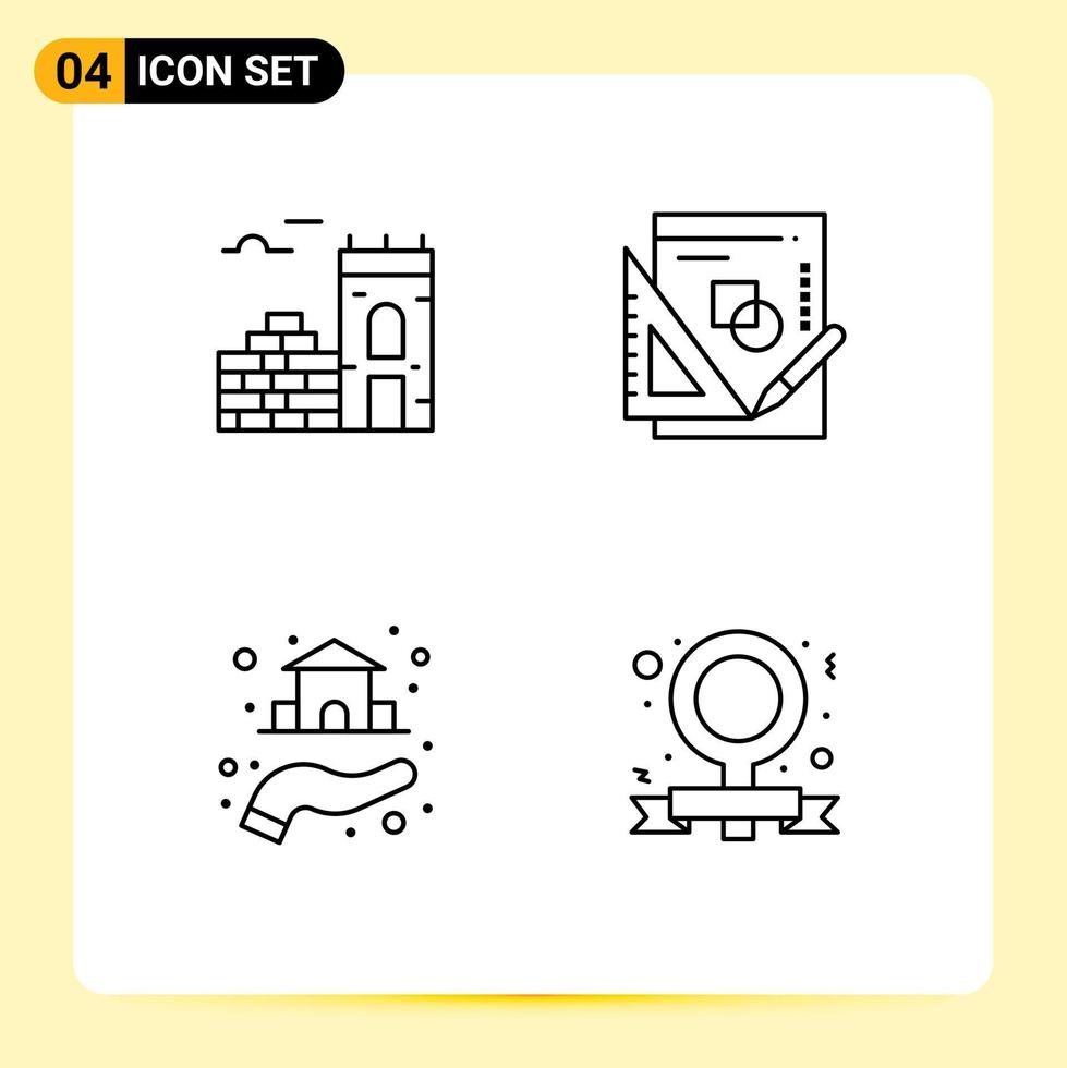 Modern Set of 4 Filledline Flat Colors Pictograph of wall property book graph banner Editable Vector Design Elements