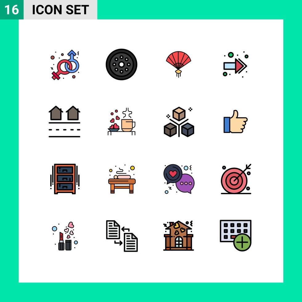 Set of 16 Vector Flat Color Filled Lines on Grid for houses right smart back chinese Editable Creative Vector Design Elements