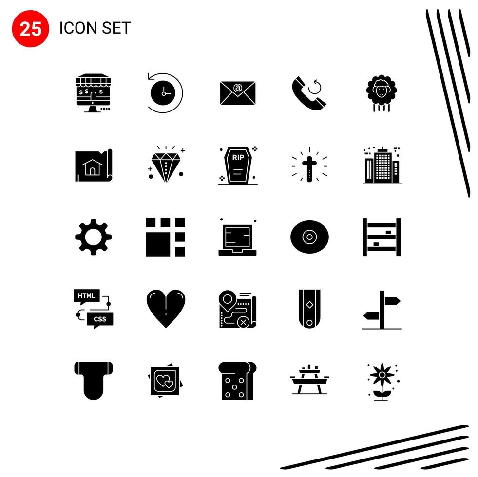 Solid Glyph Pack of 25 Universal Symbols of construction spring mail sheep easter Editable Vector Design Elements