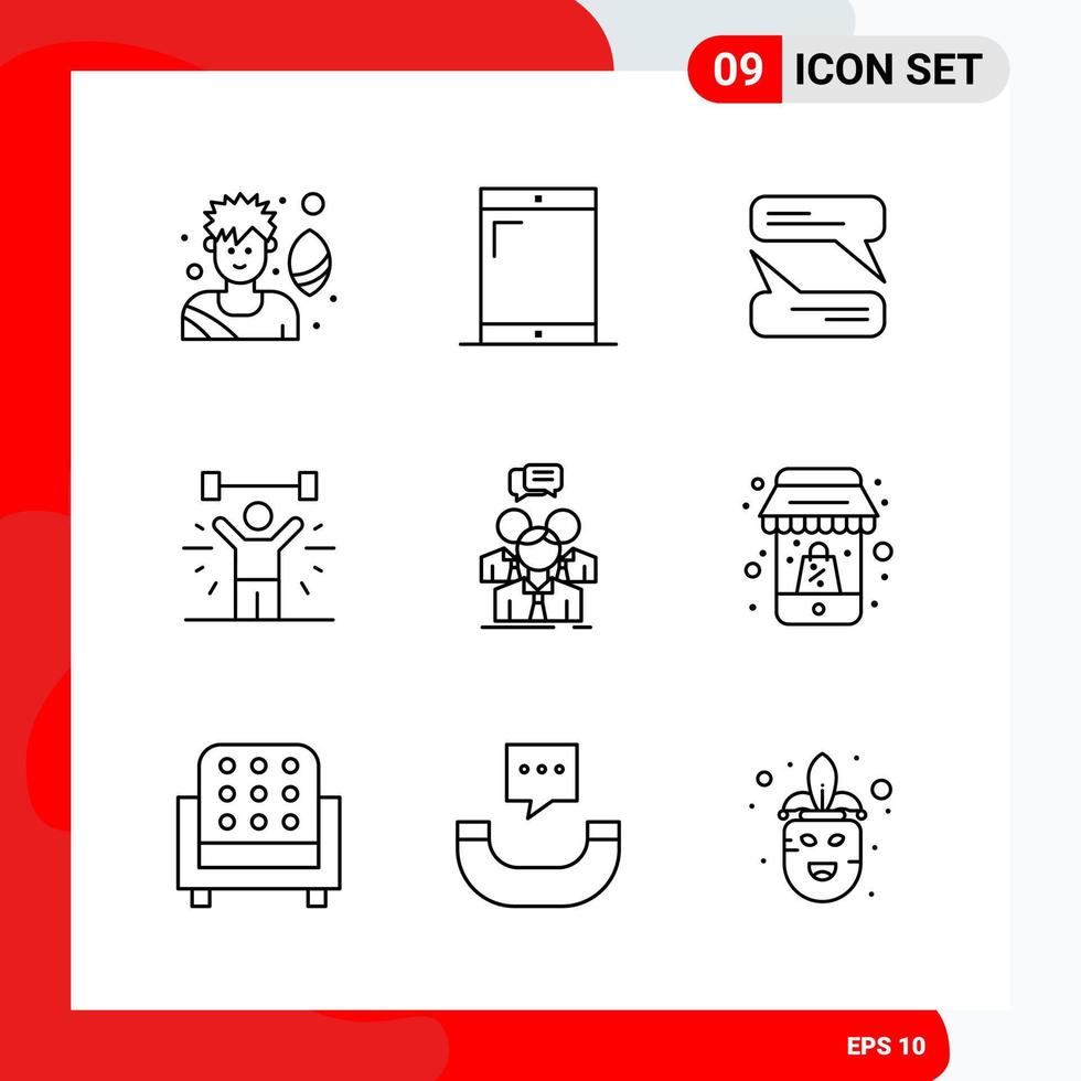 Creative Set of 9 Universal Outline Icons isolated on White Background vector