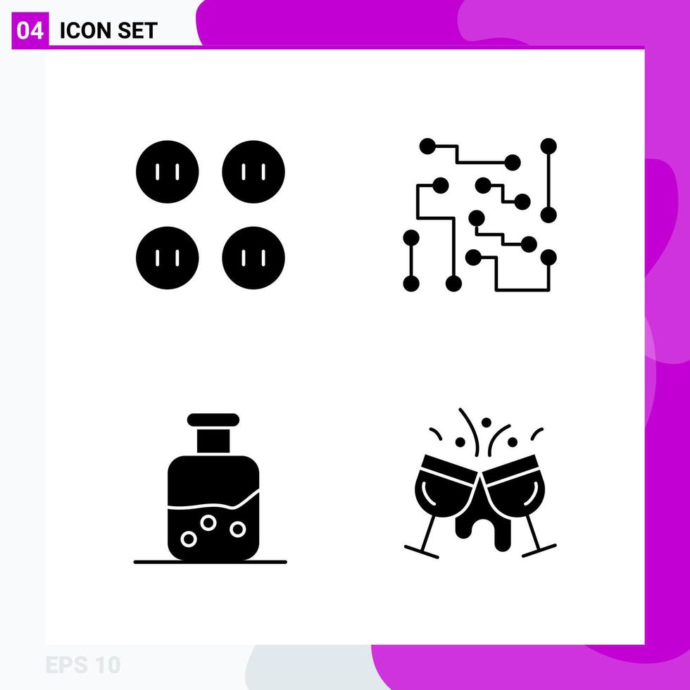 Solid Icon set Pack of 4 Glyph Icons isolated on White Background for Web Print and Mobile vector