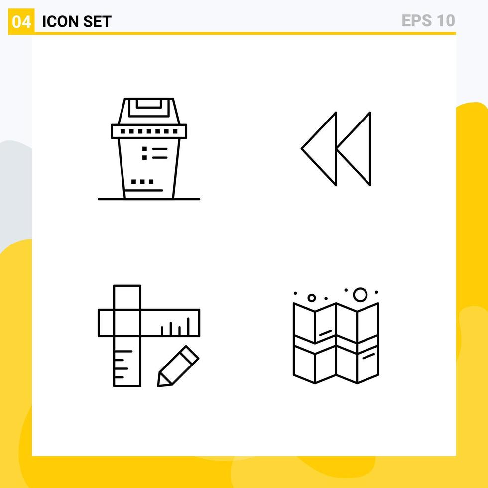 4 Universal Line Signs Symbols of bin geometry trash revind gps Editable Vector Design Elements