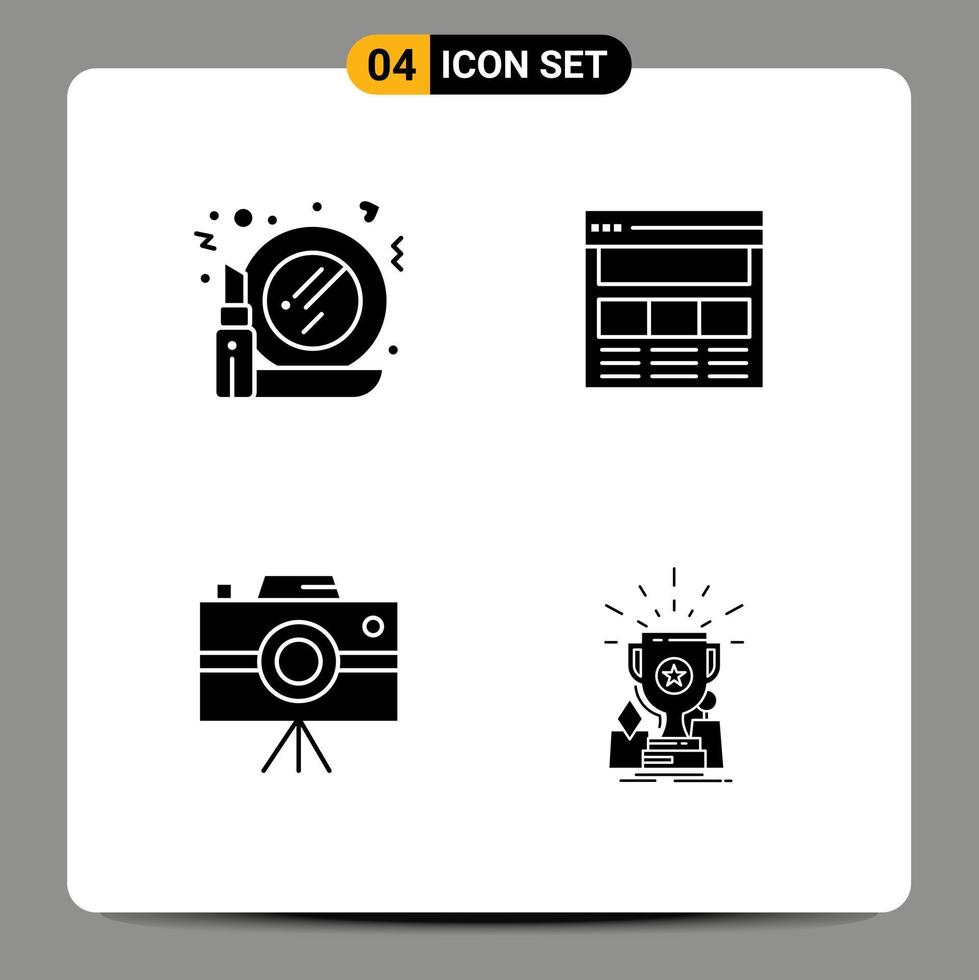 Set of 4 Modern UI Icons Symbols Signs for glass camcorder make up interface journalist camera Editable Vector Design Elements