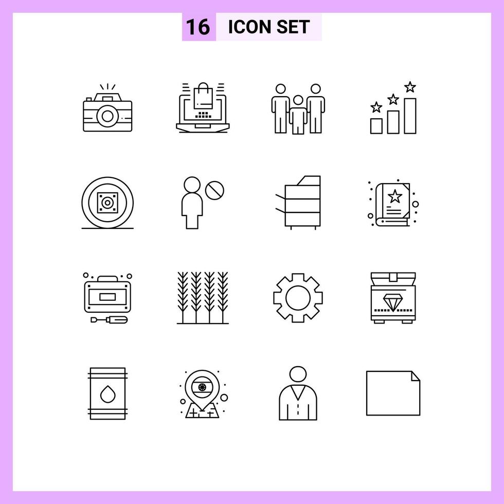 Set of 16 Vector Outlines on Grid for party boom box family success achievement Editable Vector Design Elements
