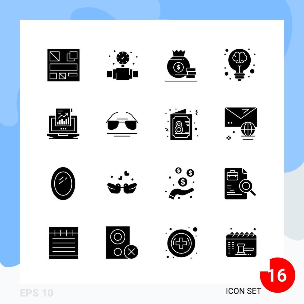 Modern Pack of 16 Icons Solid Glyph Symbols isolated on White Backgound for Website designing vector