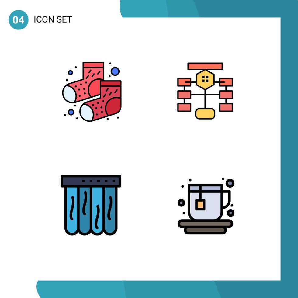 Pictogram Set of 4 Simple Filledline Flat Colors of dots pool flowchart data cup Editable Vector Design Elements