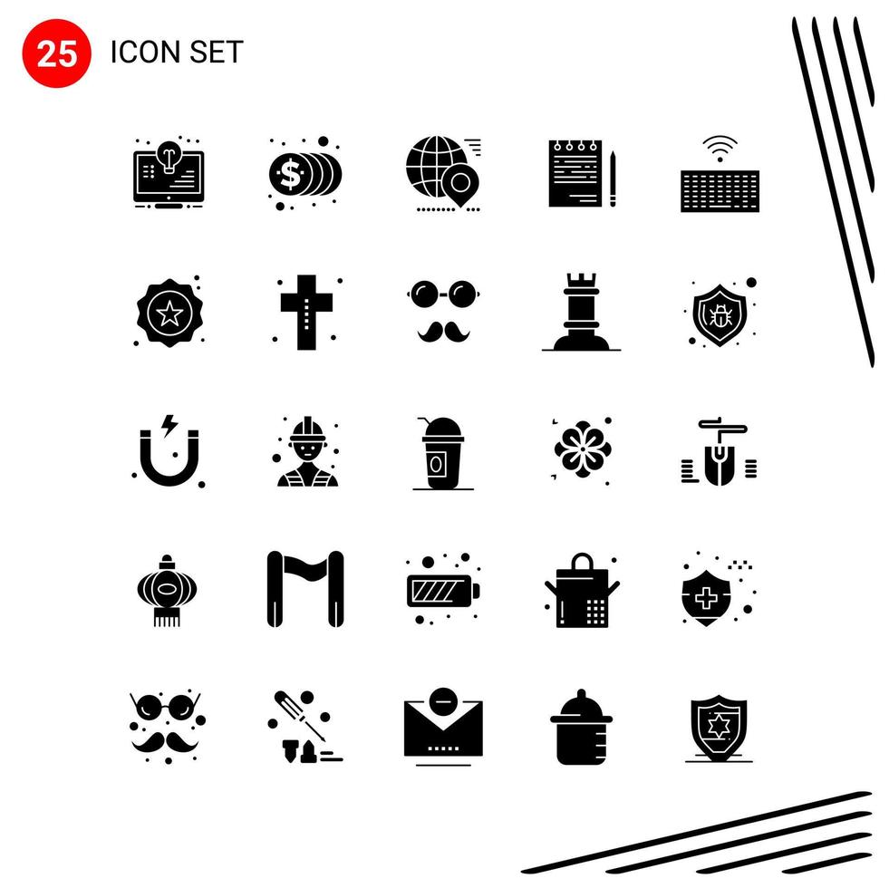 Collection of 25 Vector Icons in solid style Pixle Perfect Glyph Symbols for Web and Mobile Solid Icon Signs on White Background 25 Icons