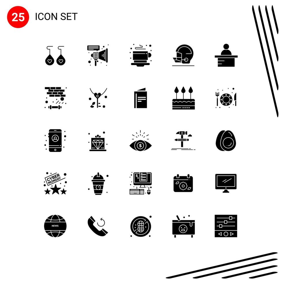 Universal Icon Symbols Group of 25 Modern Solid Glyphs of brick professor tea podium baseball Editable Vector Design Elements