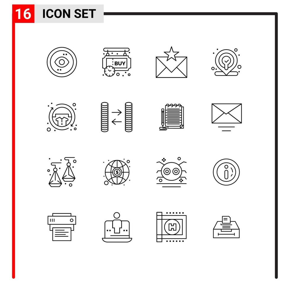 16 Universal Outline Signs Symbols of map web shopping favorites envelope Editable Vector Design Elements