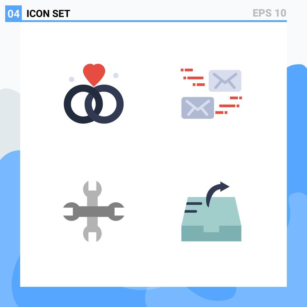 Group of 4 Flat Icons Signs and Symbols for love tool wedding marketing mail Editable Vector Design Elements