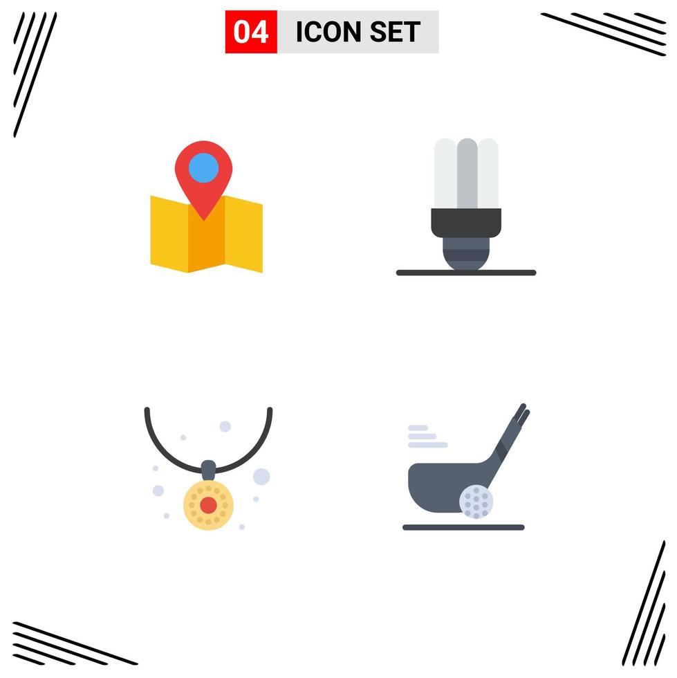 4 iconos planos universales establecidos para aplicaciones web y móviles collar de ubicación accesorios de ahorro de energía palo elementos de diseño vectorial editables vector