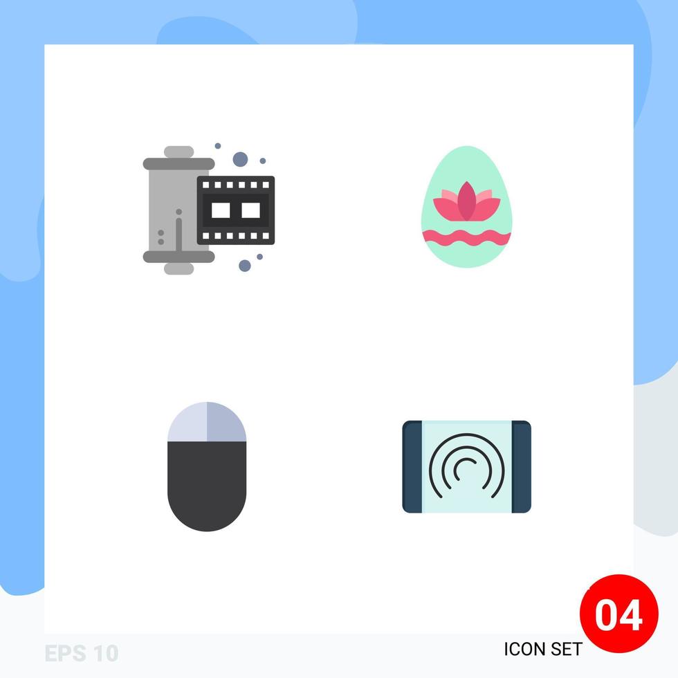 Pictogram Set of 4 Simple Flat Icons of cinema mouse reel holiday user Editable Vector Design Elements