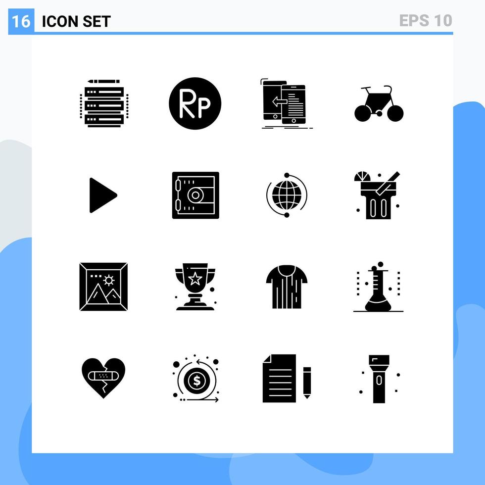 16 Solid Glyph concept for Websites Mobile and Apps media travel transfer sport bicycle Editable Vector Design Elements