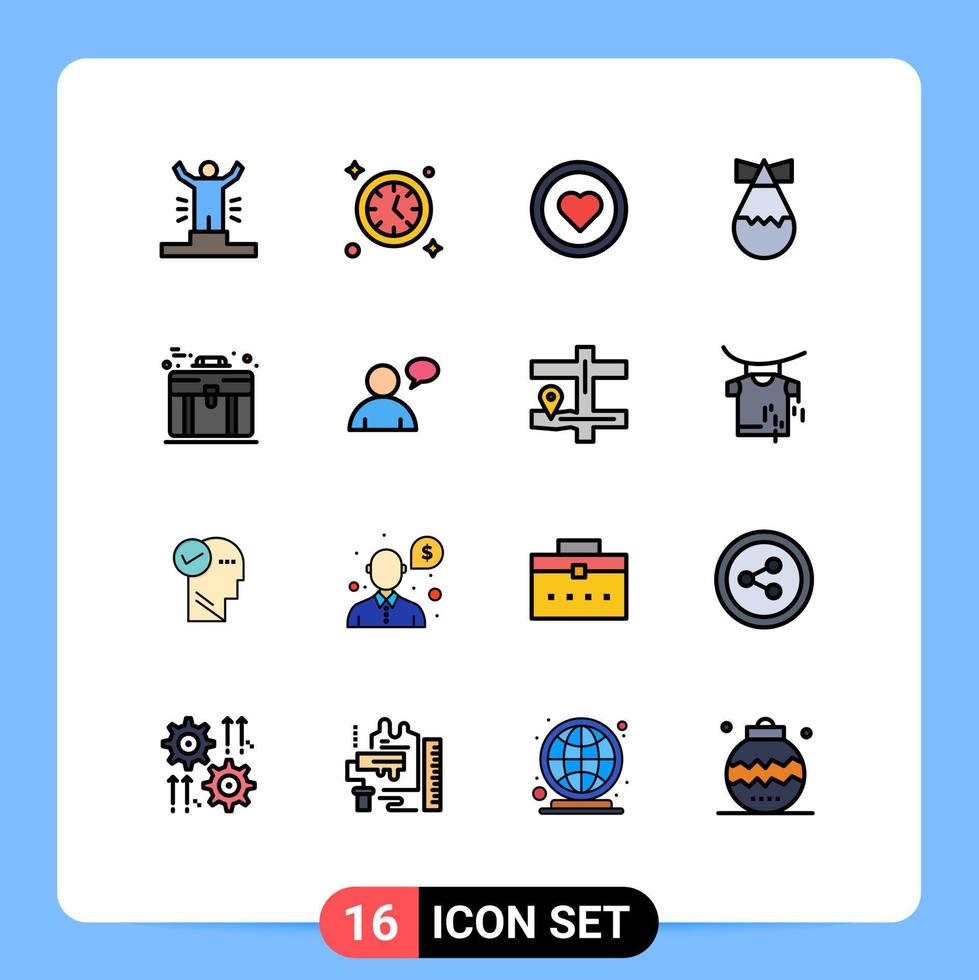 16 Universal Flat Color Filled Line Signs Symbols of briefcase business interface weapon bomb Editable Creative Vector Design Elements