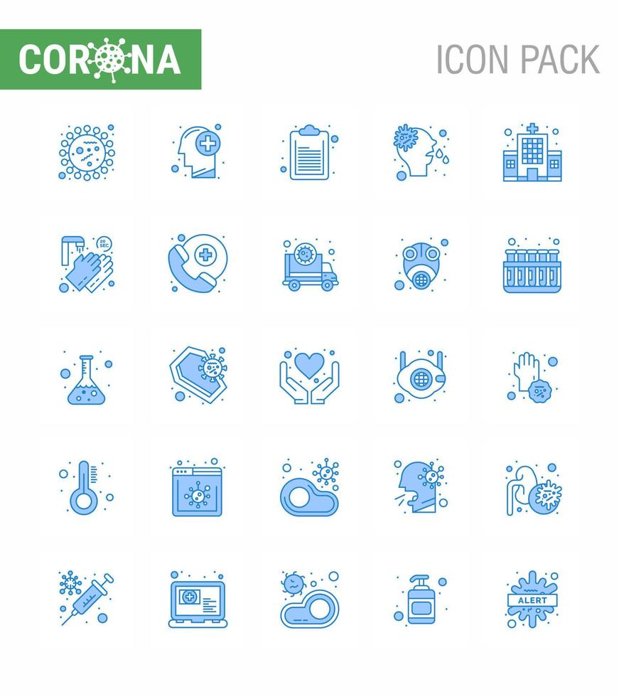 25 Blue viral Virus corona icon pack such as building virus human runny allergy viral coronavirus 2019nov disease Vector Design Elements