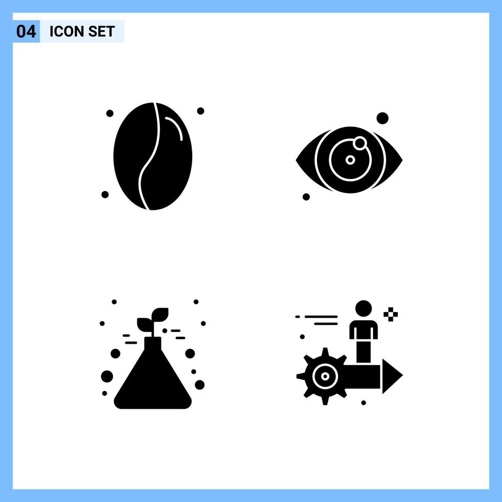 4 iconos de estilo sólido símbolos de glifo creativo signo de icono sólido negro aislado sobre fondo blanco vector