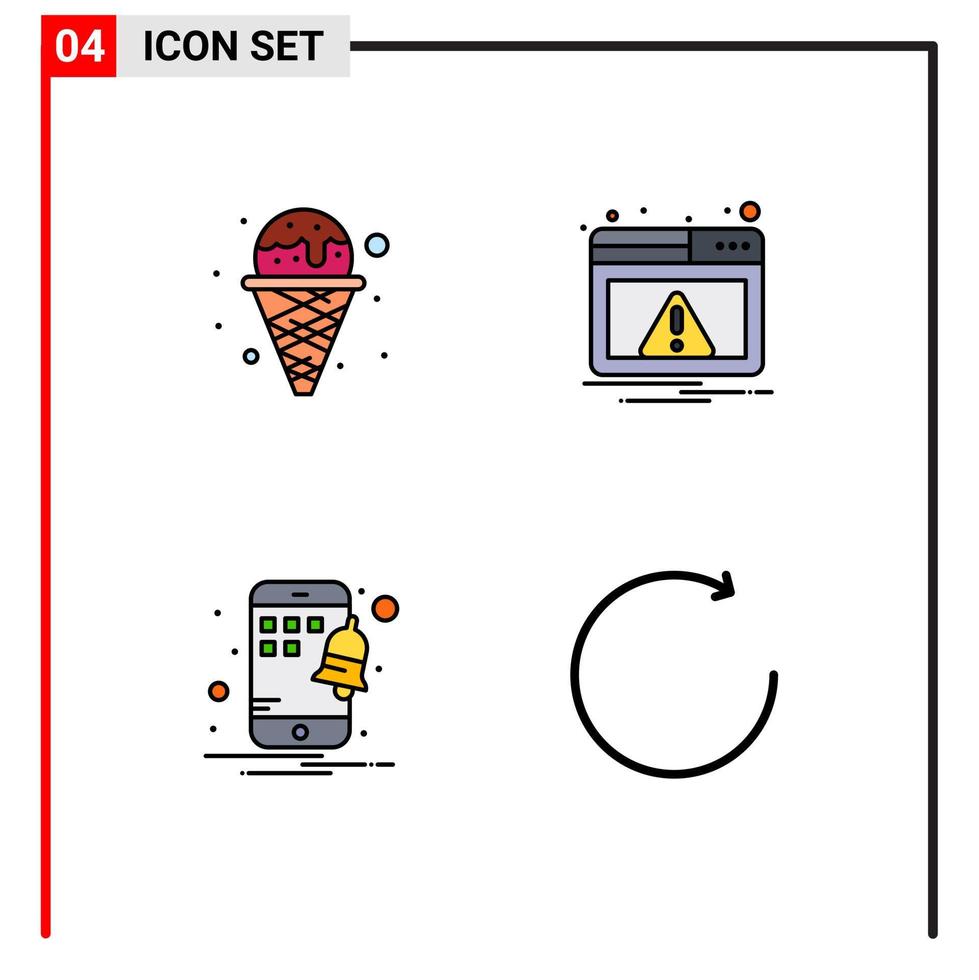 Mobile Interface Filledline Flat Color Set of 4 Pictograms of cream notification waffle notification arrow Editable Vector Design Elements