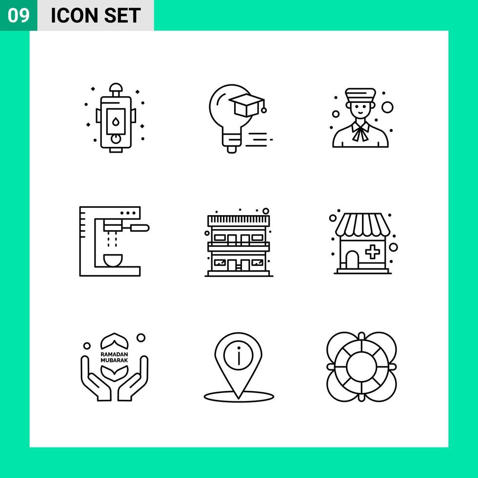 Pack of 9 Line Style Icon Set Outline Symbols for print Creative Signs Isolated on White Background 9 Icon Set vector