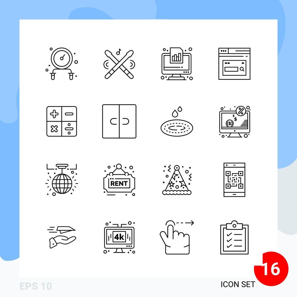 Modern Pack of 16 Icons Line Outline Symbols isolated on White Backgound for Website designing vector