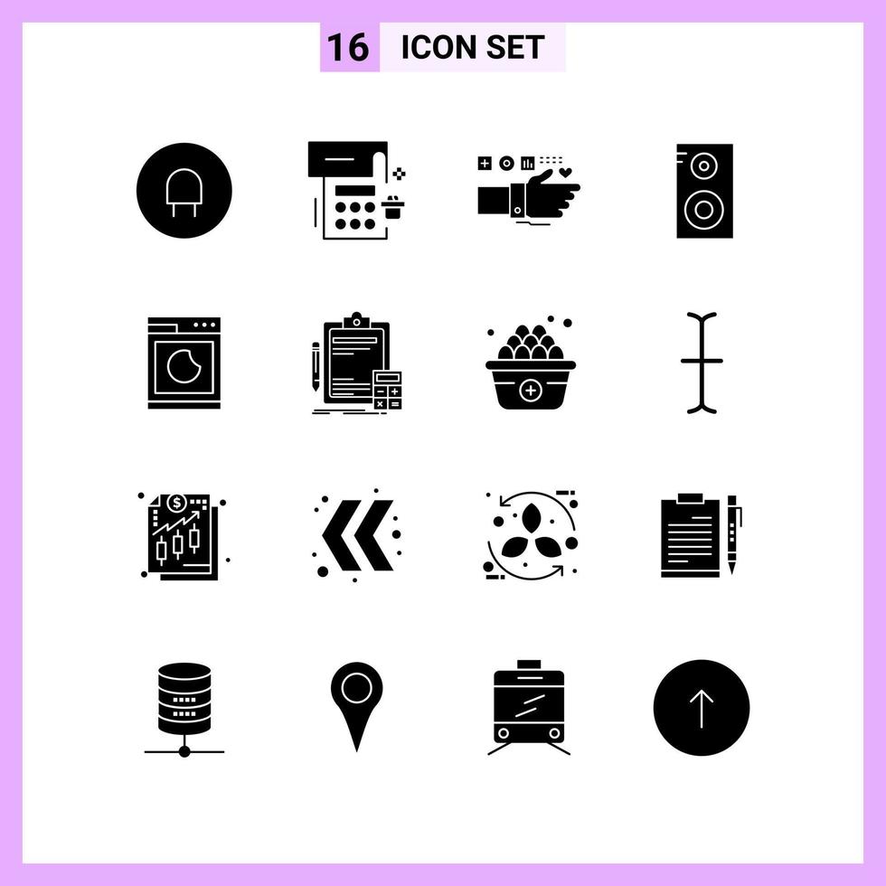 16 Icons in Solid Style Glyph Symbols on White Background Creative Vector Signs for Web mobile and Print