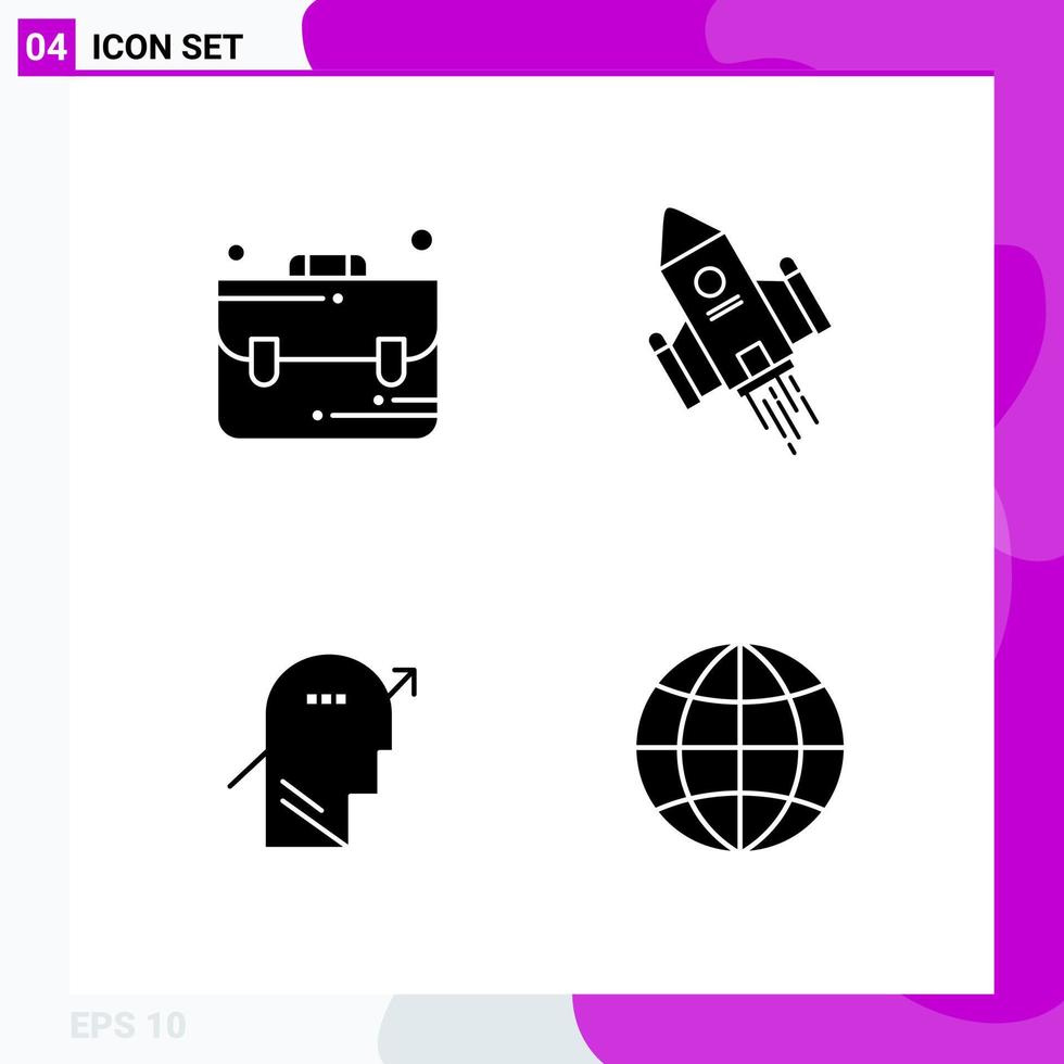 Solid Icon set Pack of 4 Glyph Icons isolated on White Background for Web Print and Mobile vector