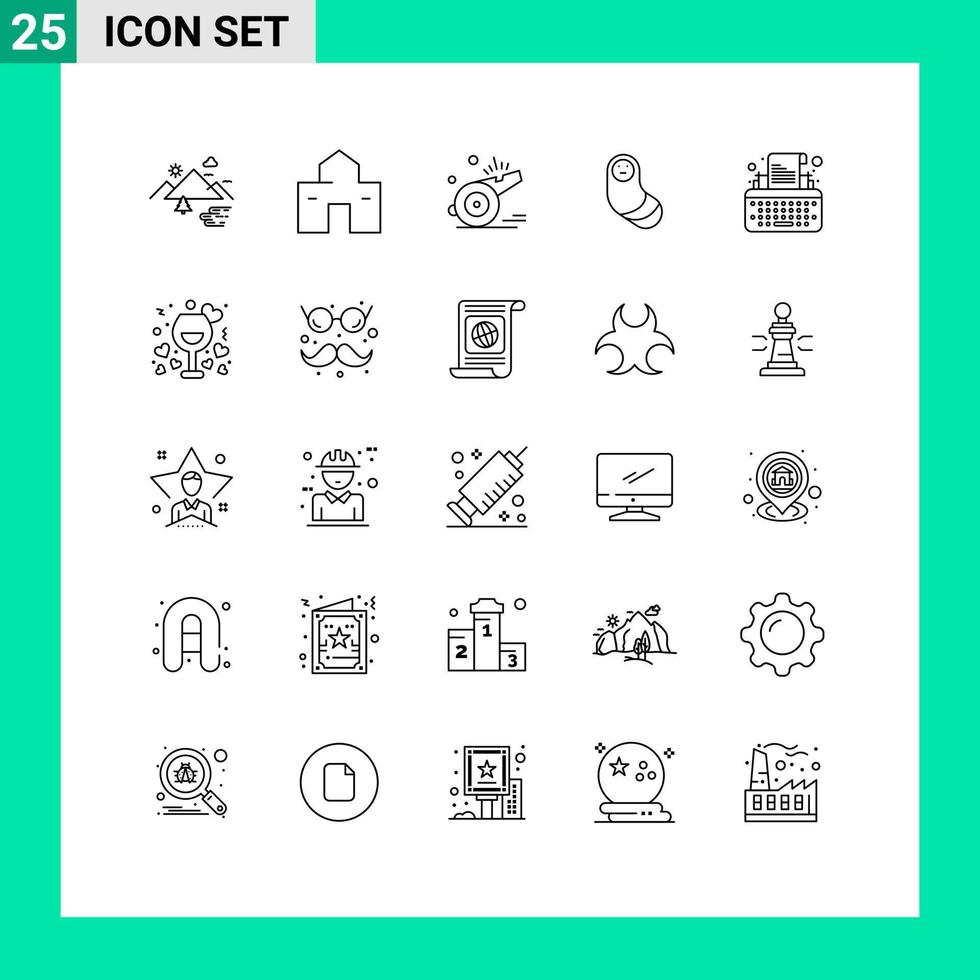 25 Universal Lines Set for Web and Mobile Applications newborn baby hut game referee Editable Vector Design Elements
