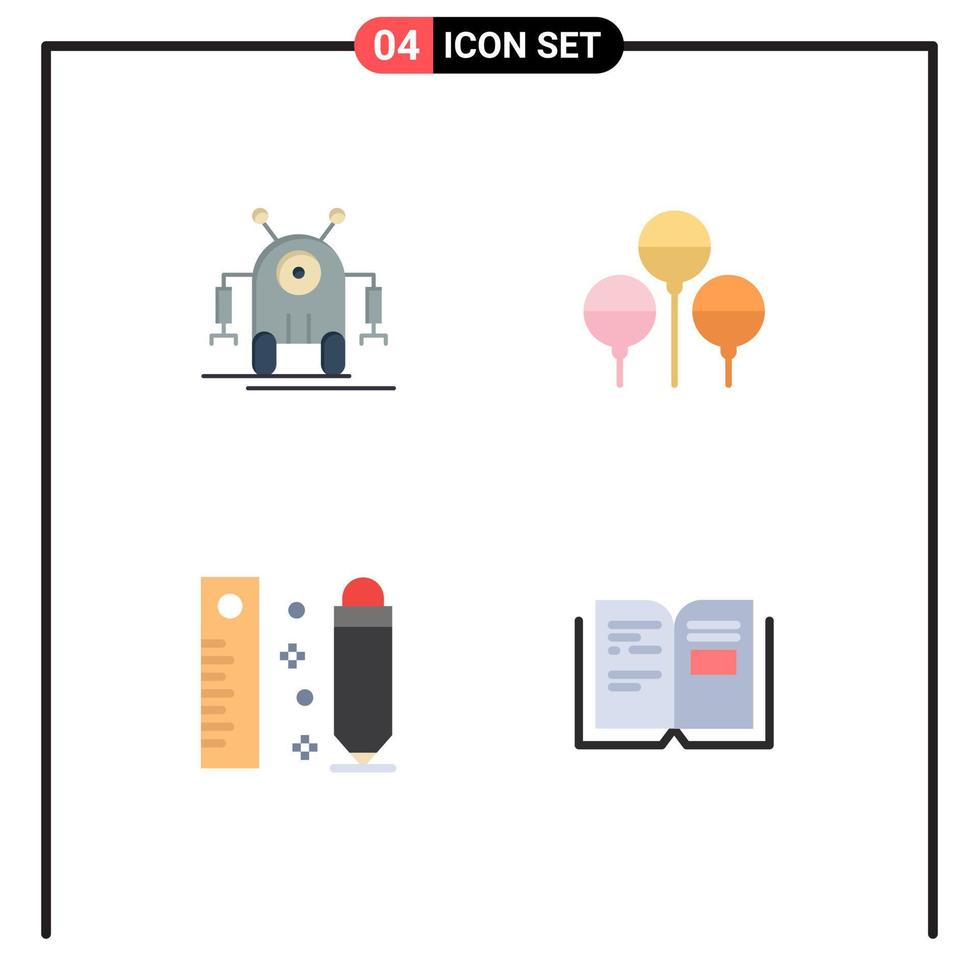 4 iconos planos universales establecidos para aplicaciones web y móviles tecnología de lápiz humano libro de vacaciones elementos de diseño vectorial editables vector