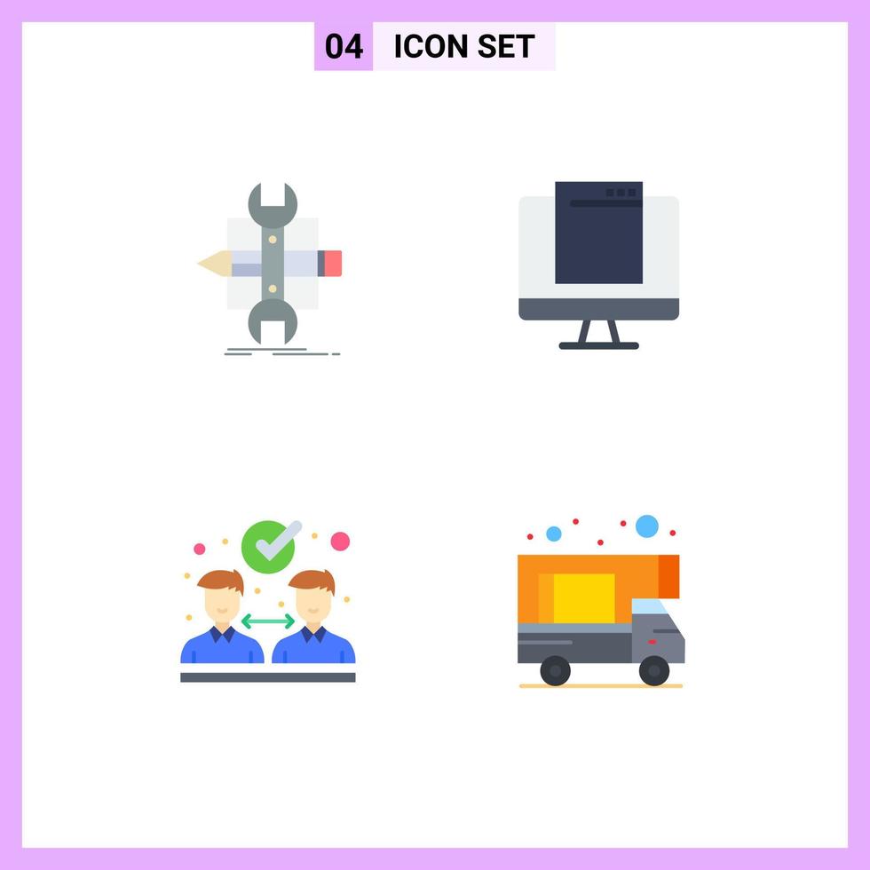 4 Thematic Vector Flat Icons and Editable Symbols of build popup sketch monitor collaboration Editable Vector Design Elements