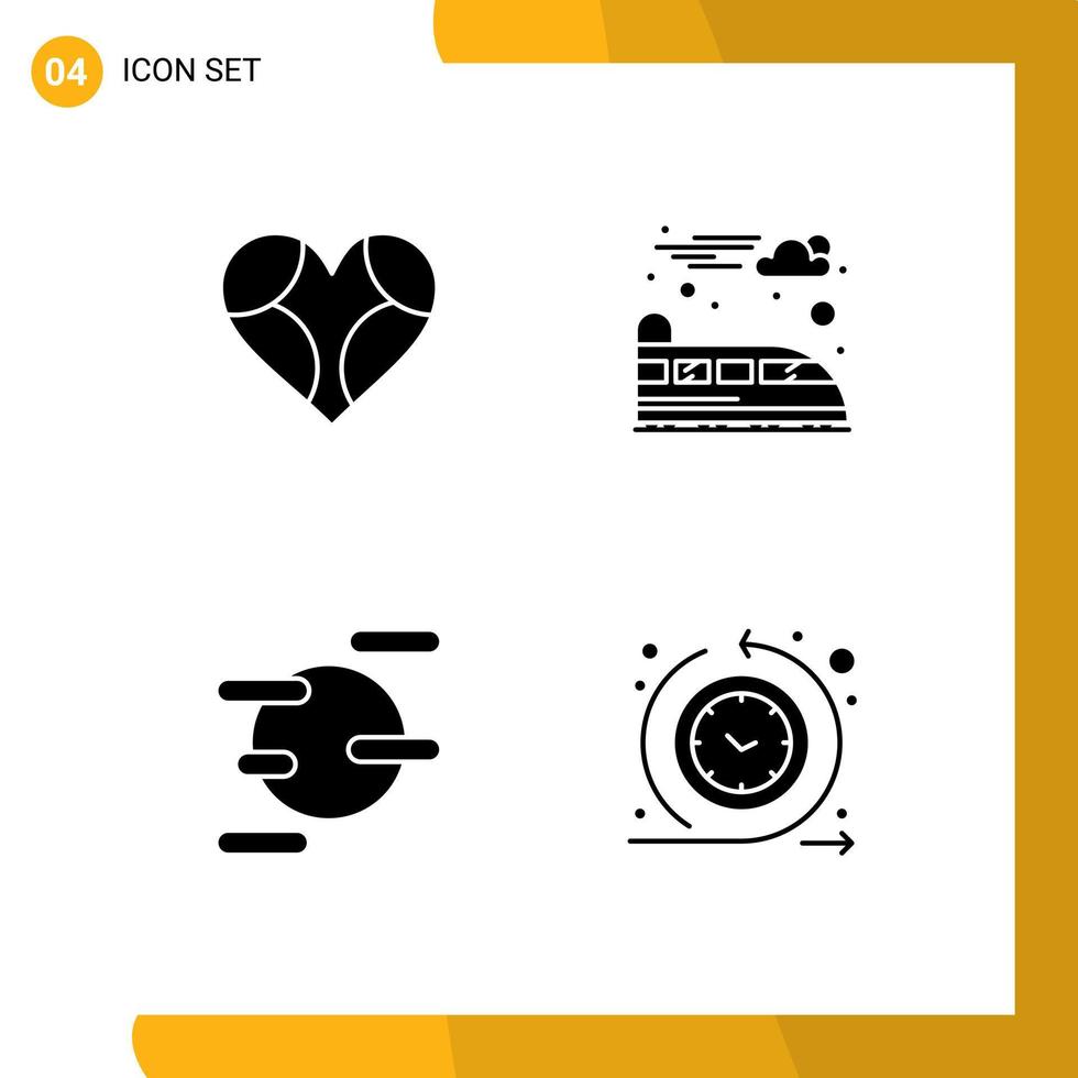 Group of 4 Modern Solid Glyphs Set for heart space like suburban cycle time Editable Vector Design Elements