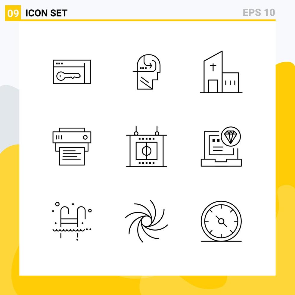 9 Thematic Vector Outlines and Editable Symbols of football printing building print monastery Editable Vector Design Elements